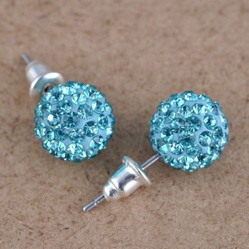 Fashion 1 Pair 10mm Women Stud Earrings Colorful Crystal Ear Piercing Rhinestones Round Ball Jewelry Korean Round Spherical