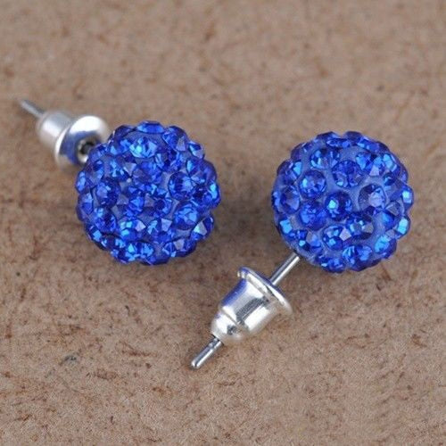 Fashion 1 Pair 10mm Women Stud Earrings Colorful Crystal Ear Piercing Rhinestones Round Ball Jewelry Korean Round Spherical