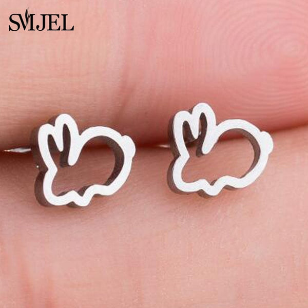 SMJEL Fashion Cute Animal Stud Earrings for Women Kids Stainless Steel Jewelry Cat Moon Star Earings Jewelry Accessories Gifts