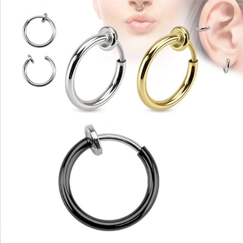 New LNRRABC 2pcs Invisible No Ear Hole Earrings Clip Nose Ring Belly Button Ring For Punk Wind Jewelry Accessories