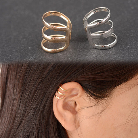 Fashion Punk Rock Ear Clip Cuff Wrap Earrings No piercing-Clip On Silver Gold Earring