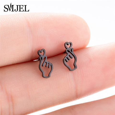 SMJEL Korean Hand Earrings Women Jewelry Earings Stainless Steel Show your Love Heart Stud Earrings Girl boucle d'oreille