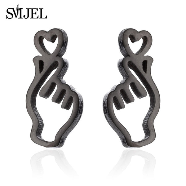 SMJEL Korean Hand Earrings Women Jewelry Earings Stainless Steel Show your Love Heart Stud Earrings Girl boucle d'oreille