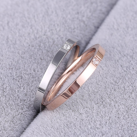 KNOCK Top Quality Concise Zircon Wedding stainless steel material Rose Gold Steel color Ring Never Fade  Jewelry