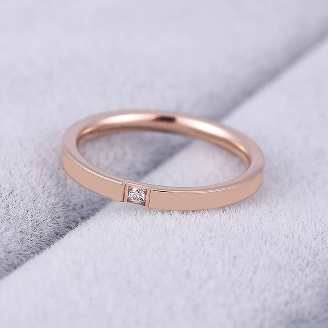 KNOCK Top Quality Concise Zircon Wedding stainless steel material Rose Gold Steel color Ring Never Fade  Jewelry