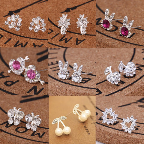 Earrings For Women Pearl Cute Fashion Girls Animal Jewelry Trend Rabbit Flower Heart Silver Fruit Cherry Butterfly Classic