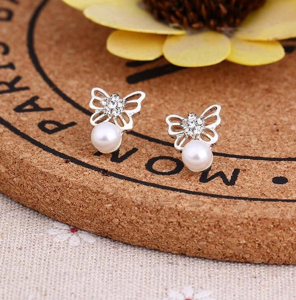 Earrings For Women Pearl Cute Fashion Girls Animal Jewelry Trend Rabbit Flower Heart Silver Fruit Cherry Butterfly Classic