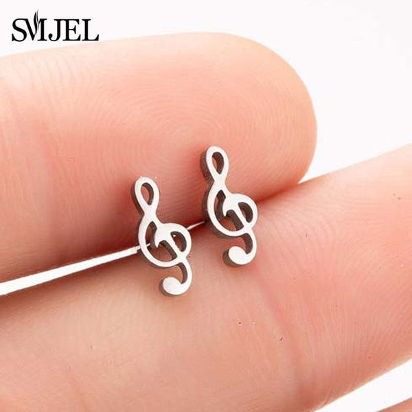 SMJEL Bohemia Mickey Earrings Women Kids Fashion Stainless Steel Leaf Pineapple Flower Stud Earings Tree Jewelry pendientes