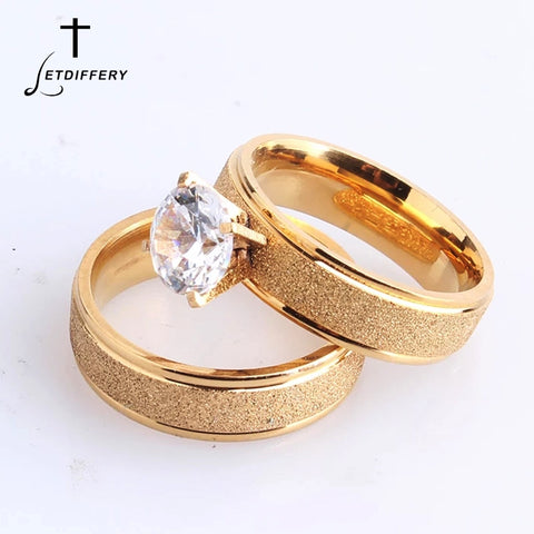 Letdiffery Bling Cubic Zircon Matte Wedding Rings for Couple Gold Titanium Stainless Steel Romantic Anniversary Women Jewelry