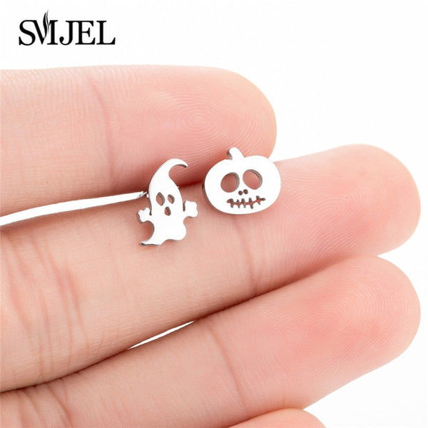 SMJEL Multiple Stainless Steel Stud Earrings for Women Girls Fashion Minimalist Skull Ghost Music Earrings Jewelry Punk Gifts