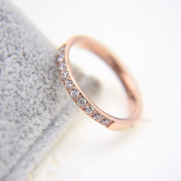 KNOCK Top Quality Concise Zircon Wedding stainless steel material Rose Gold Steel color Ring Never Fade  Jewelry