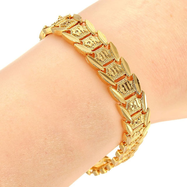 Trendy Plated 24K Gold Multi shape Punk Bracelet Curb Cuban Chain Gold Color Bracelets Bangle For Men Women Jewelry Gifts