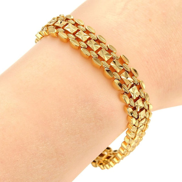 Trendy Plated 24K Gold Multi shape Punk Bracelet Curb Cuban Chain Gold Color Bracelets Bangle For Men Women Jewelry Gifts