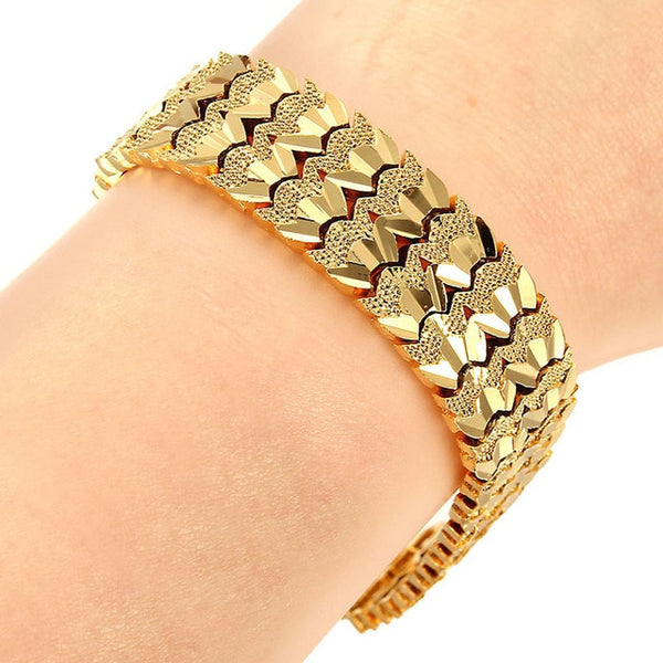 Trendy Plated 24K Gold Multi shape Punk Bracelet Curb Cuban Chain Gold Color Bracelets Bangle For Men Women Jewelry Gifts