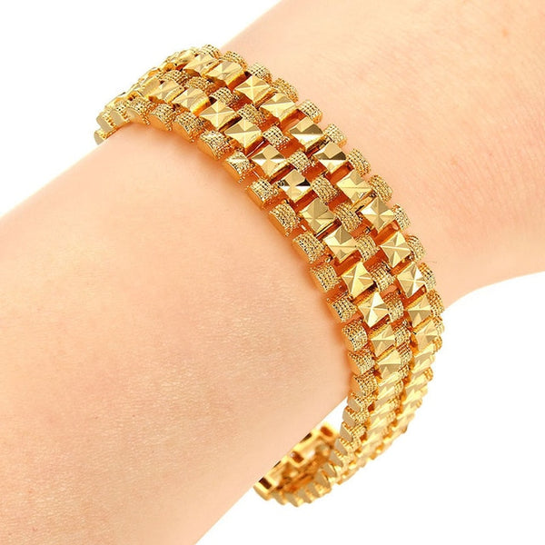 Trendy Plated 24K Gold Multi shape Punk Bracelet Curb Cuban Chain Gold Color Bracelets Bangle For Men Women Jewelry Gifts